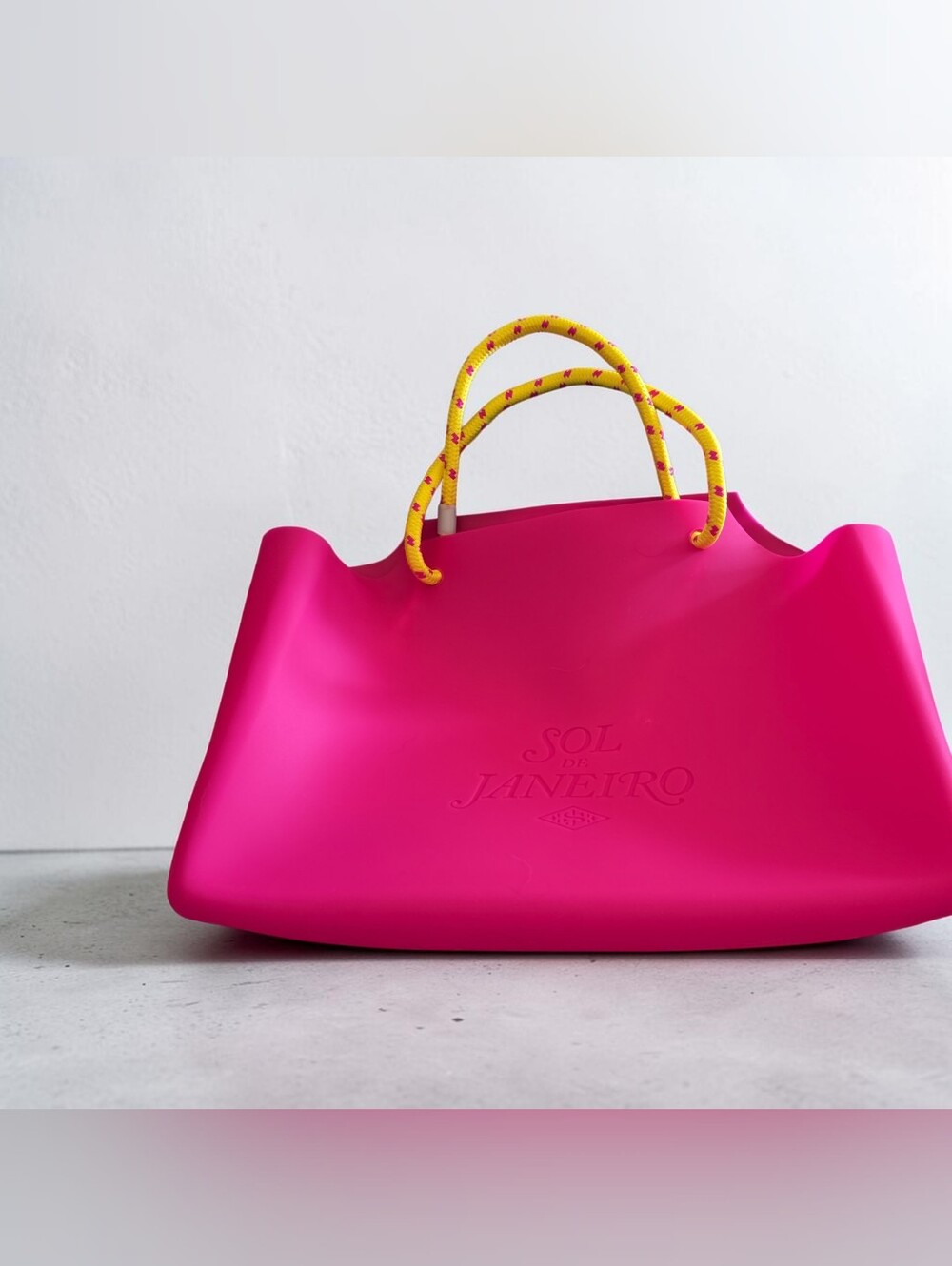 Sol de Janeiro Jelly Hot Pink Tote with Yellow Rope Handles